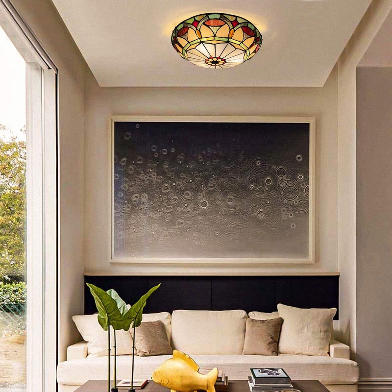 ARTZONE Tiffany Ceiling Lights, Stained Glass Ceiling Light 3-Lights 16 Inch Tiffany Flush Mount Ceiling Light for Bedroom Dining Living Room Entryway Foyer - Image 4